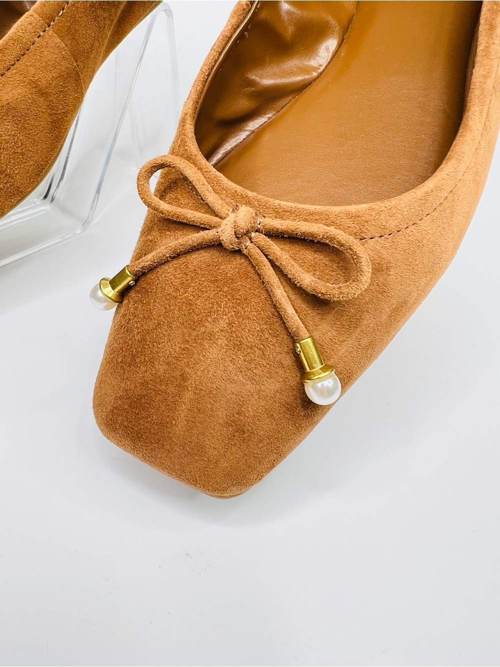 Vince Camuto Burnt Sugar Suede Square Toe Bow Detail Ballet Flats Size 9 - Picture 5 of 13